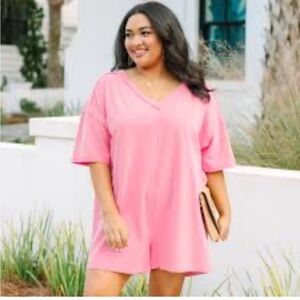 Pink V-Neck Short Sleeve Romper